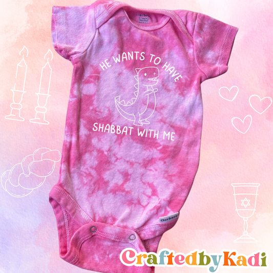 Tot Shabbat Dinosaur Tie Dye Baby Onesie